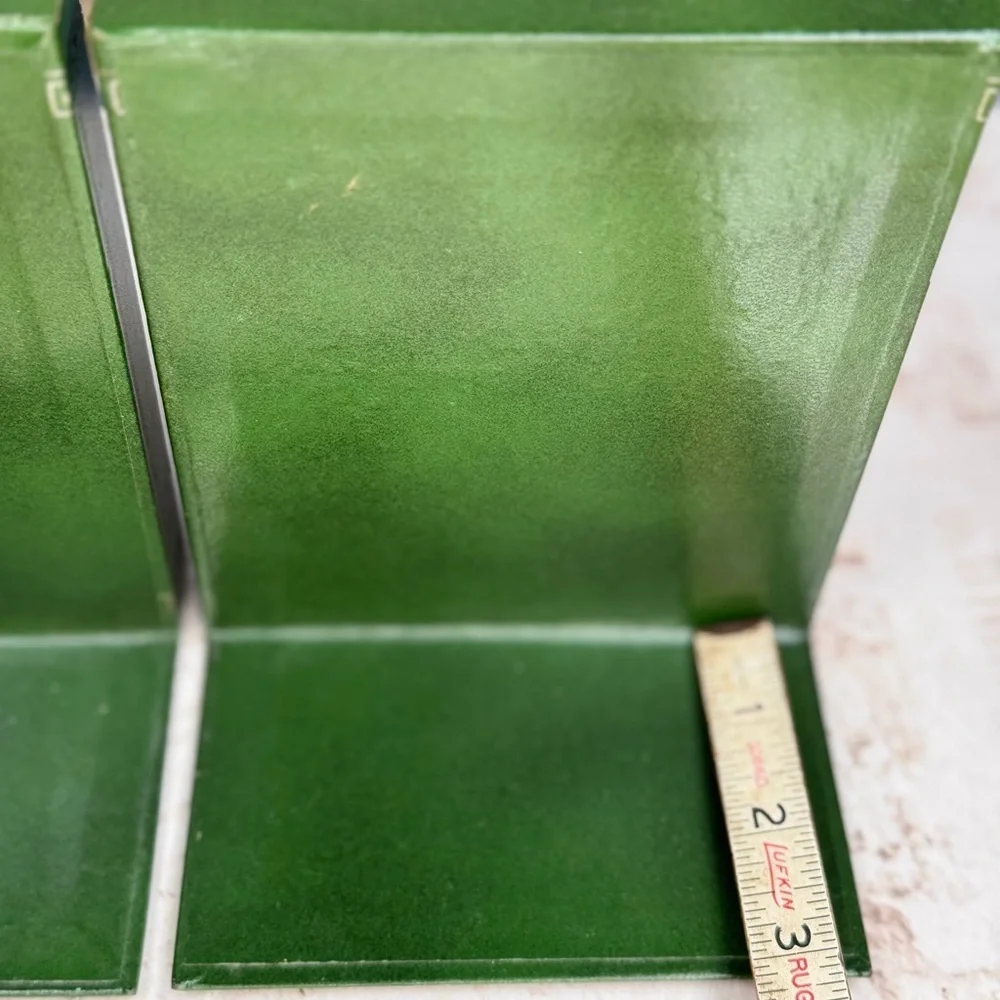 Vintage Green Bookends Faux Leather Greek Key Decor Set of 2